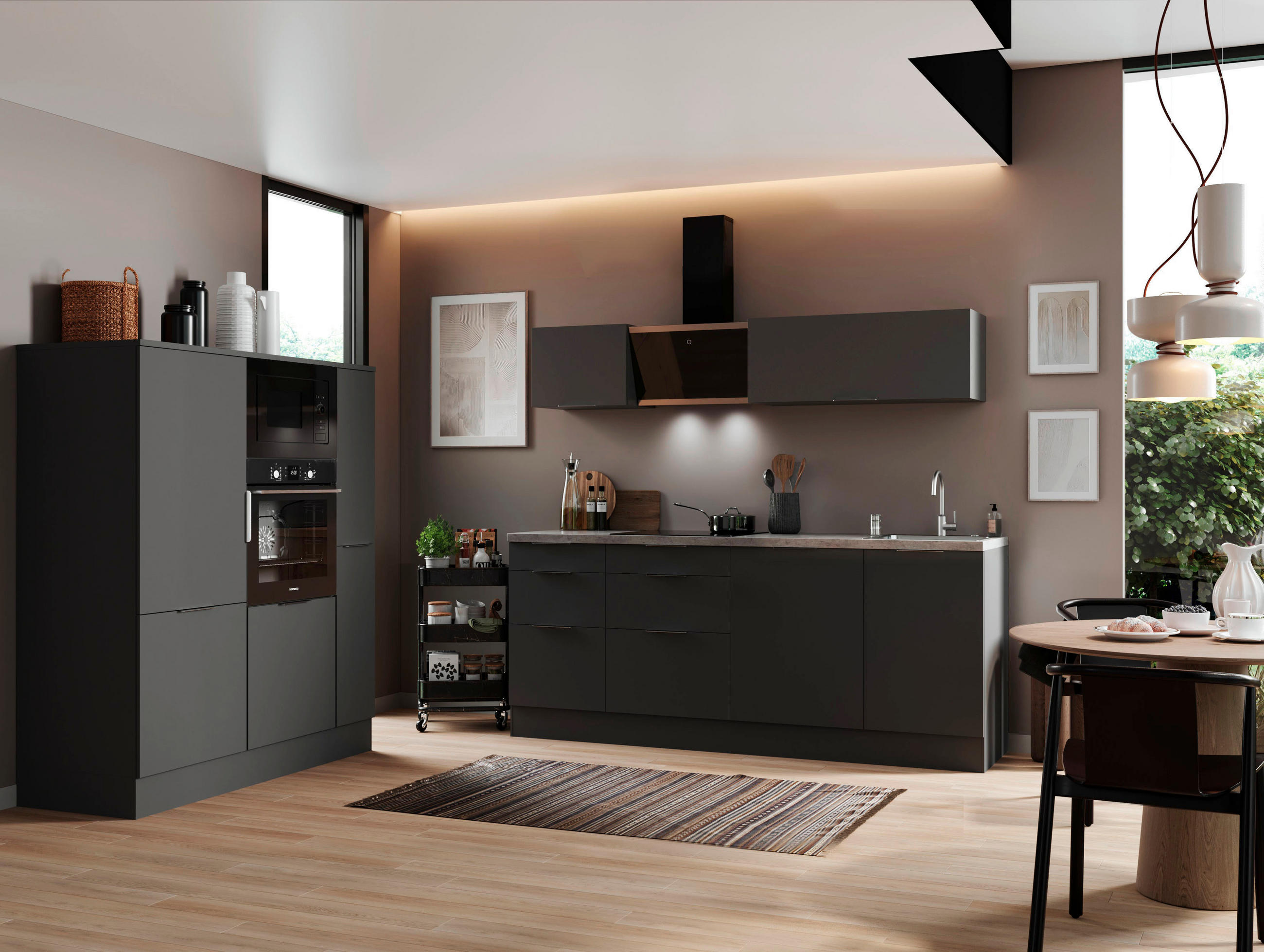 KÜCHENBLOCK 370 cm   in Grau  - Hellgrau/Grau, LIFESTYLE, Holzwerkstoff/Metall (370cm) - Respekta