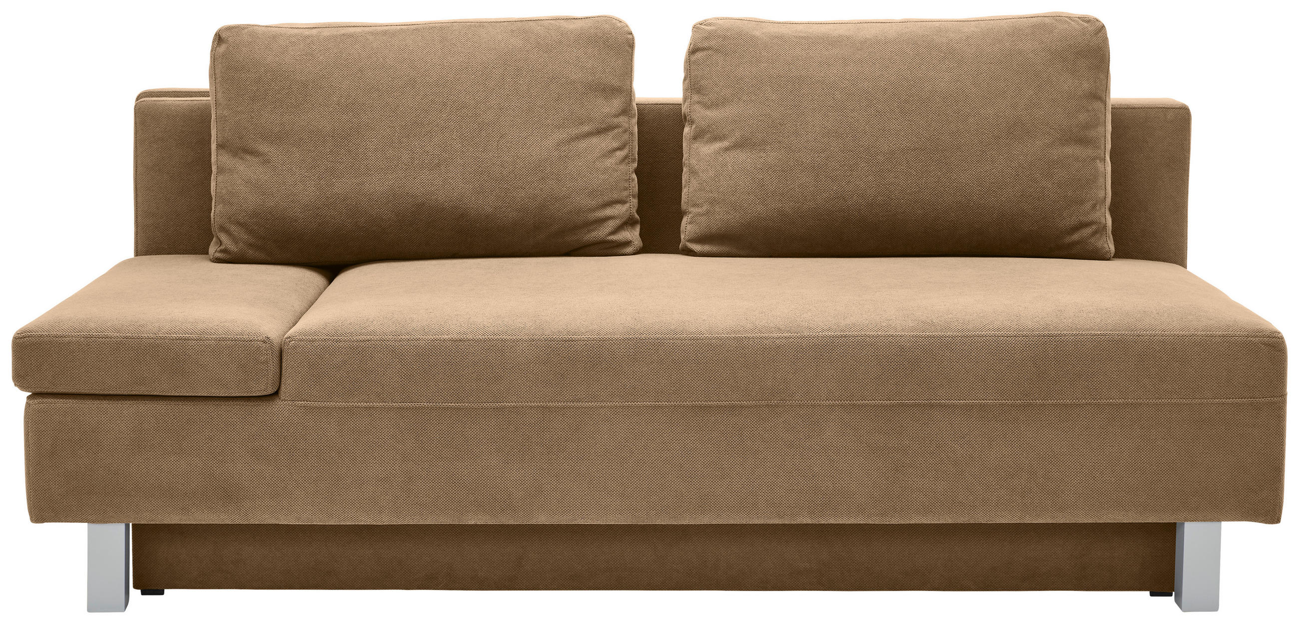 SCHLAFSOFA  mit Stoffauswahl, Schlafen auf Sitzhöhe, Armteil links Flachgewebe Hellbraun  - Chromfarben/Hellbraun, Design, Holz/Textil (205/77-93/99cm) - Novel
