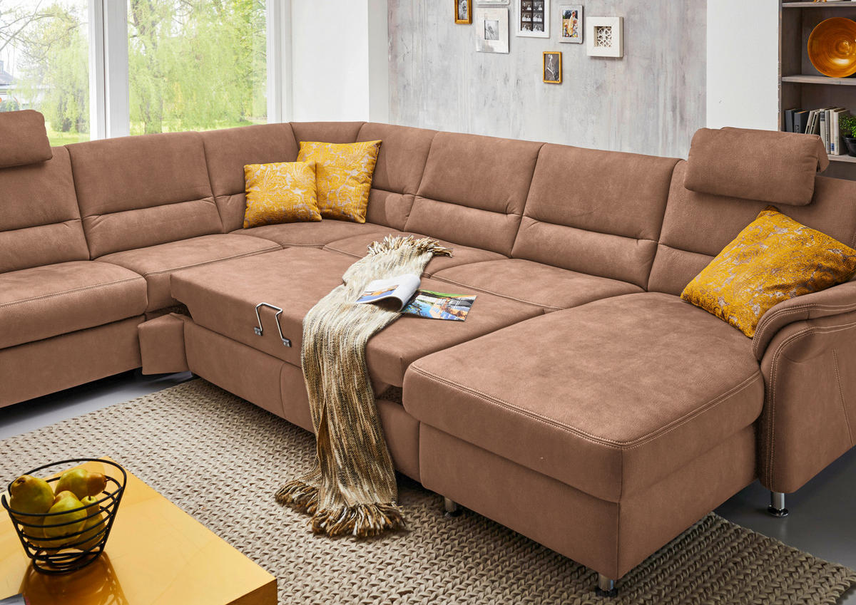 SOFFA i mikrofiber ljusbrun  - aluminiumfärg/ljusbrun, Klassisk, metall/textil (262/335/173cm) - Beldomo System