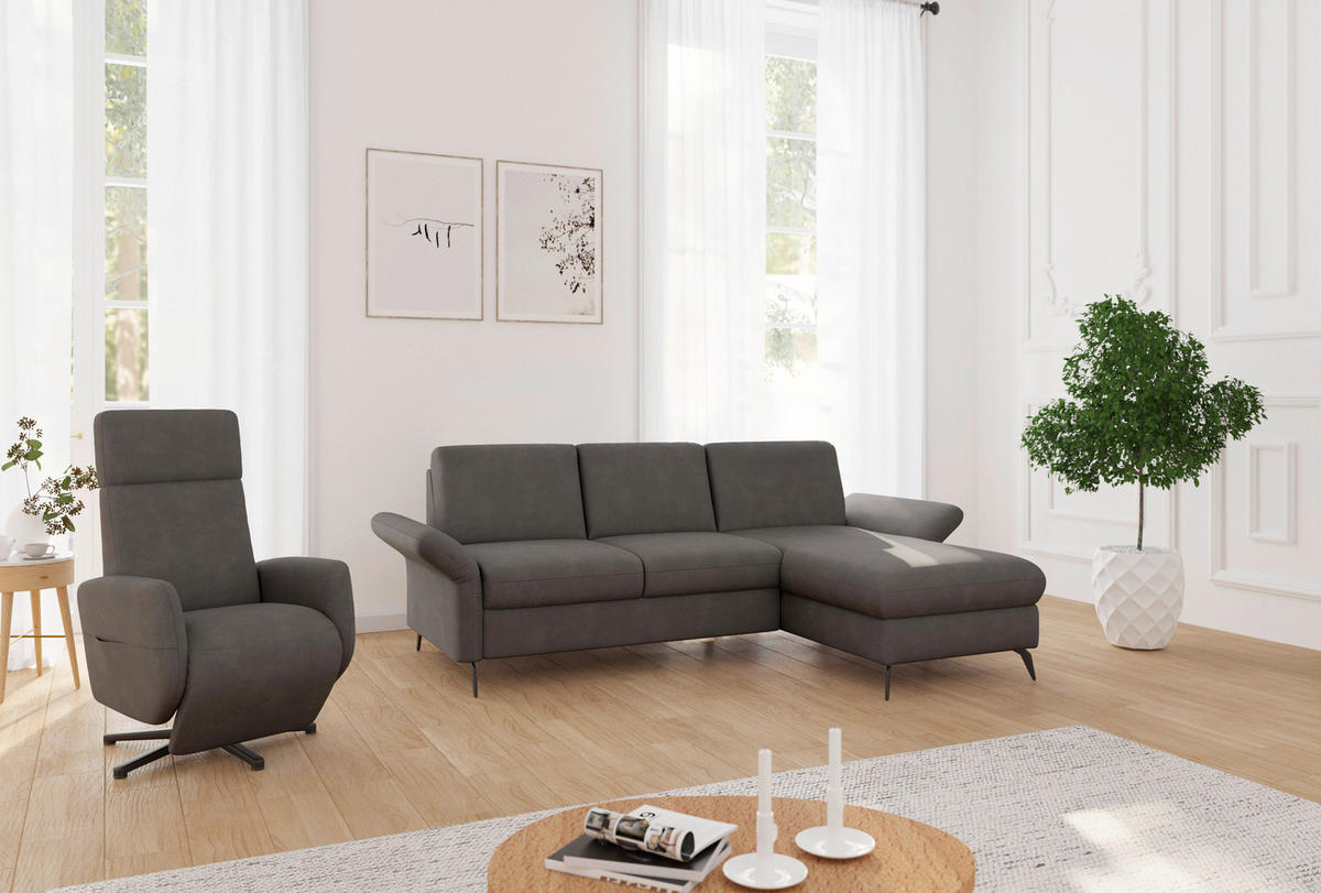 ECKSOFA in Flachgewebe Graphitfarben  251/164 cm  - Schwarz/Graphitfarben, KONVENTIONELL, Textil/Metall (251/164cm) - Sit & More