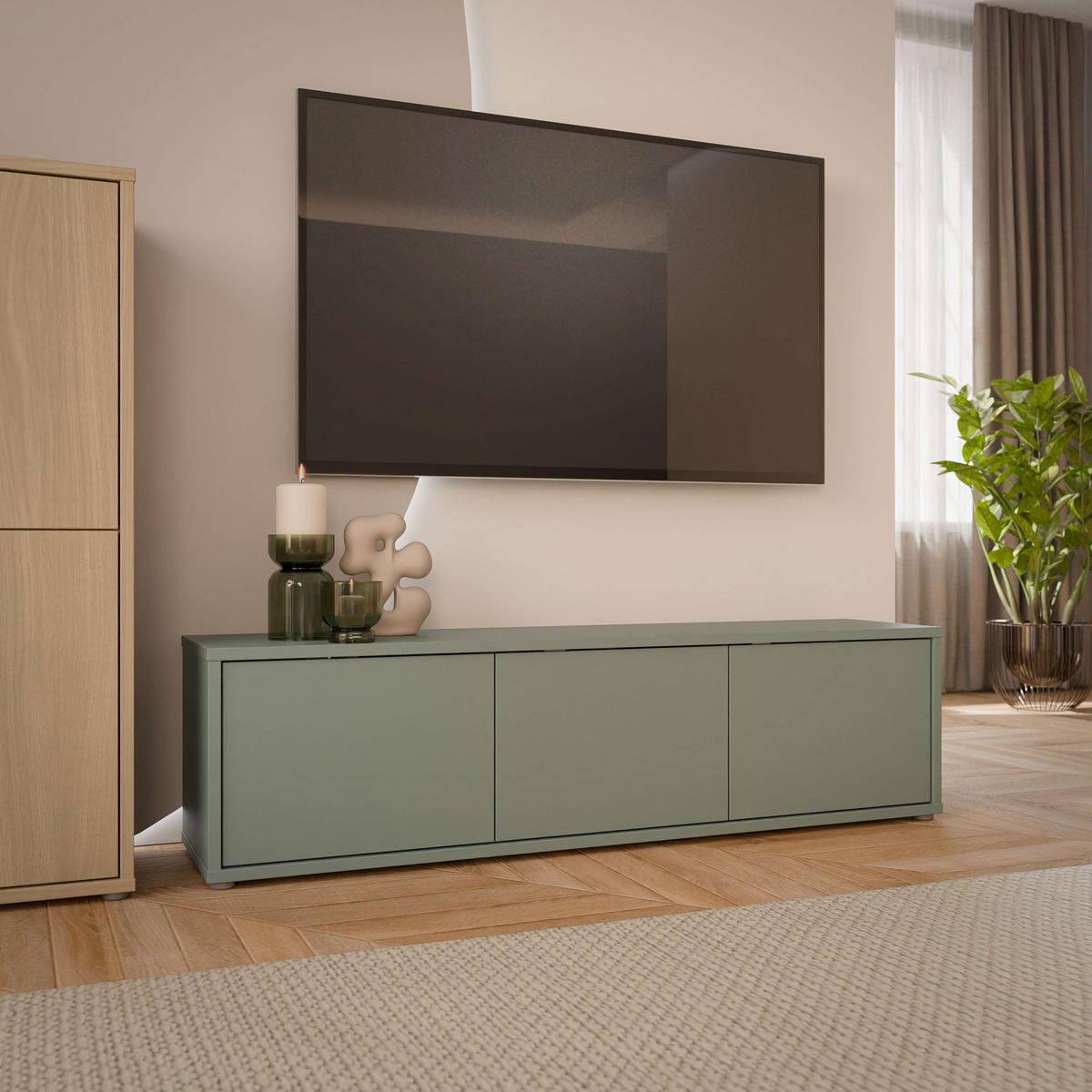 LOWBOARD  in 154,2/42,5/34,9 cm  - Salbeigrün/Grau, MODERN, Holzwerkstoff/Metall (154,2/42,5/34,9cm) - Carryhome