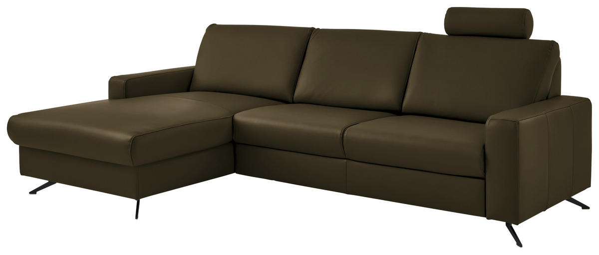 ECKSOFA in Echtleder Grün  - Schwarz/Grün, Design, Leder/Metall (165/267cm) - Lomoco