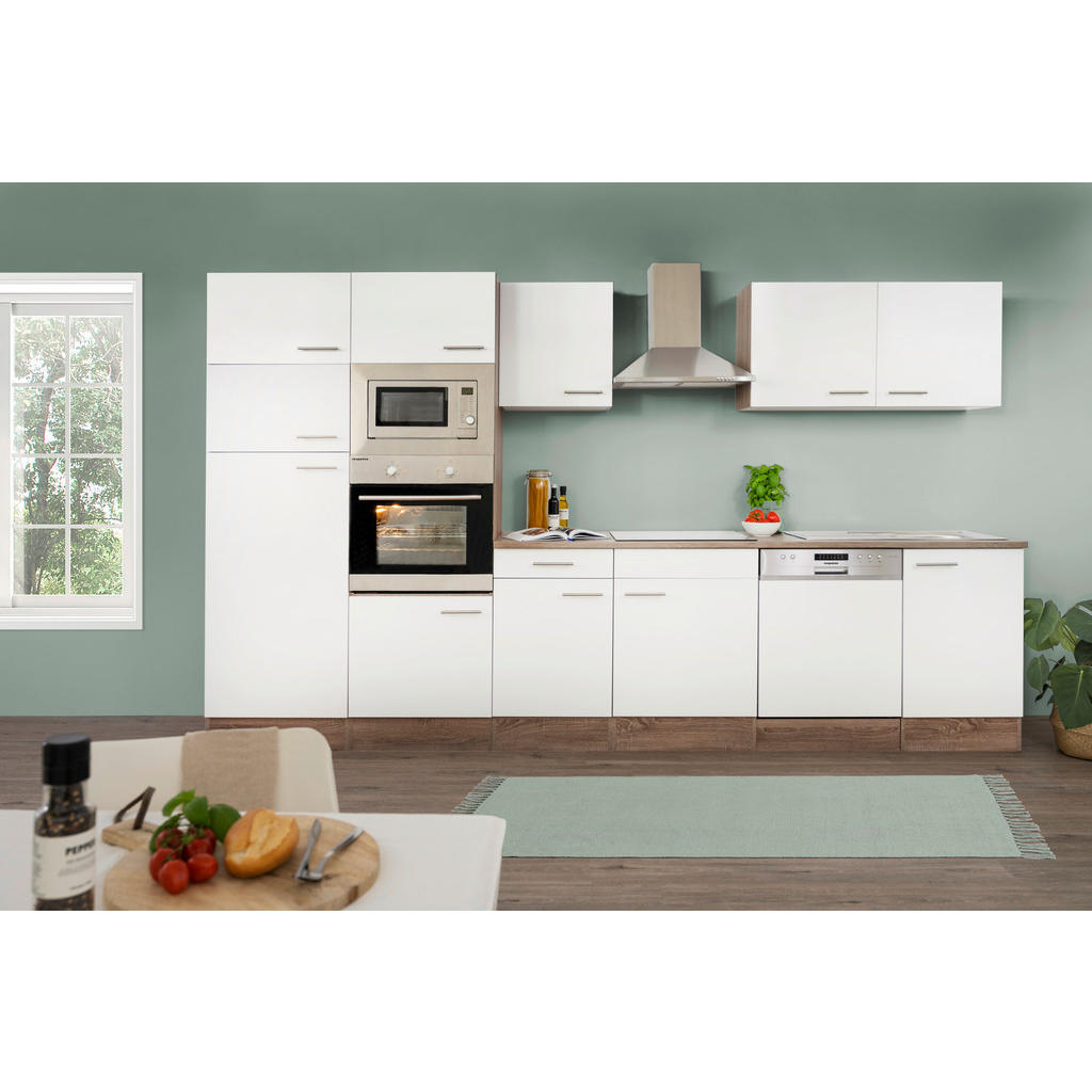 Küchenzeile Mit Geräten B: 340 Cm Eiche Dekor/weiß