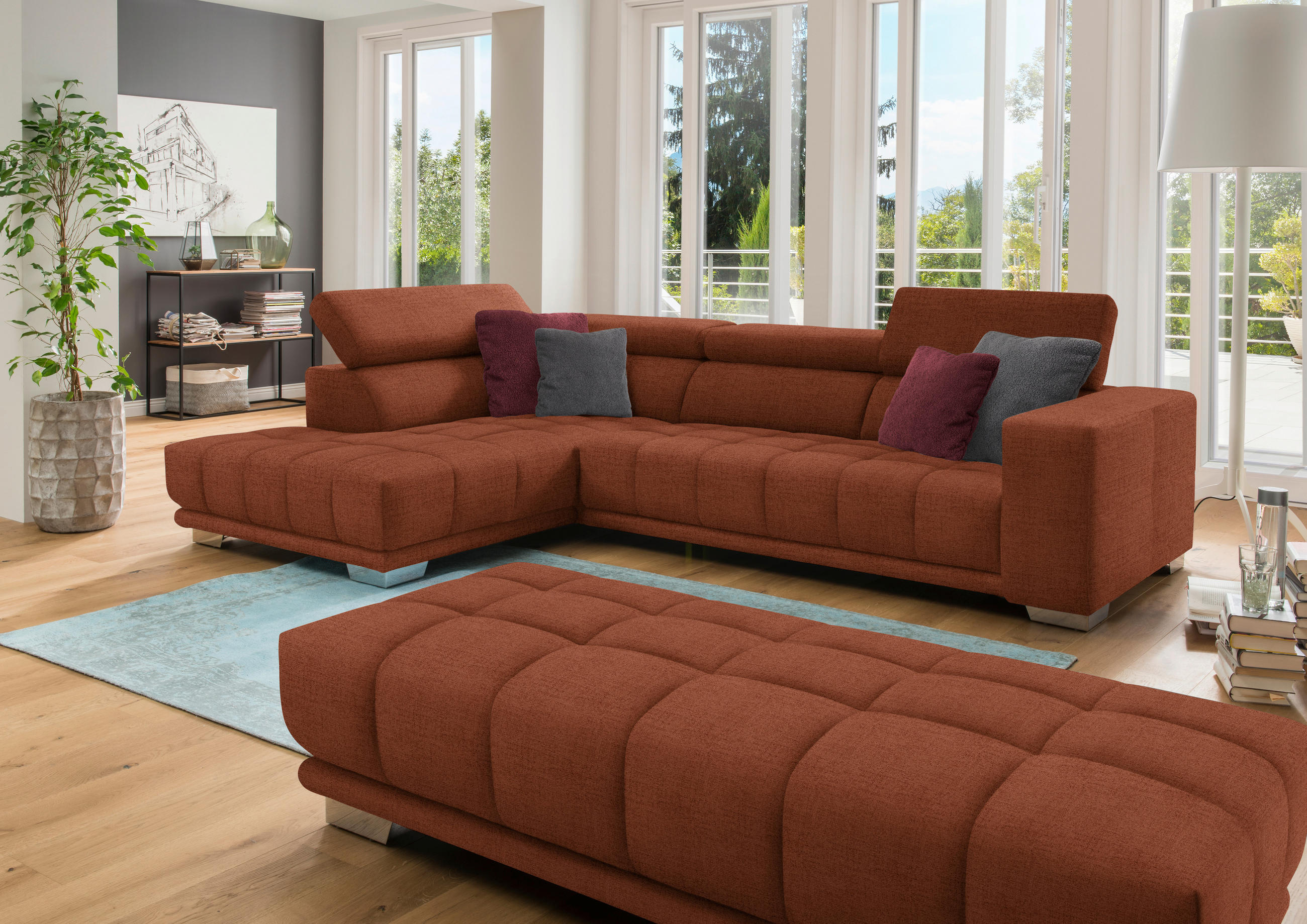 ECKSOFA in Chenille Terracotta  - Chromfarben/Terracotta, Design, Textil (207/301cm) - Xora