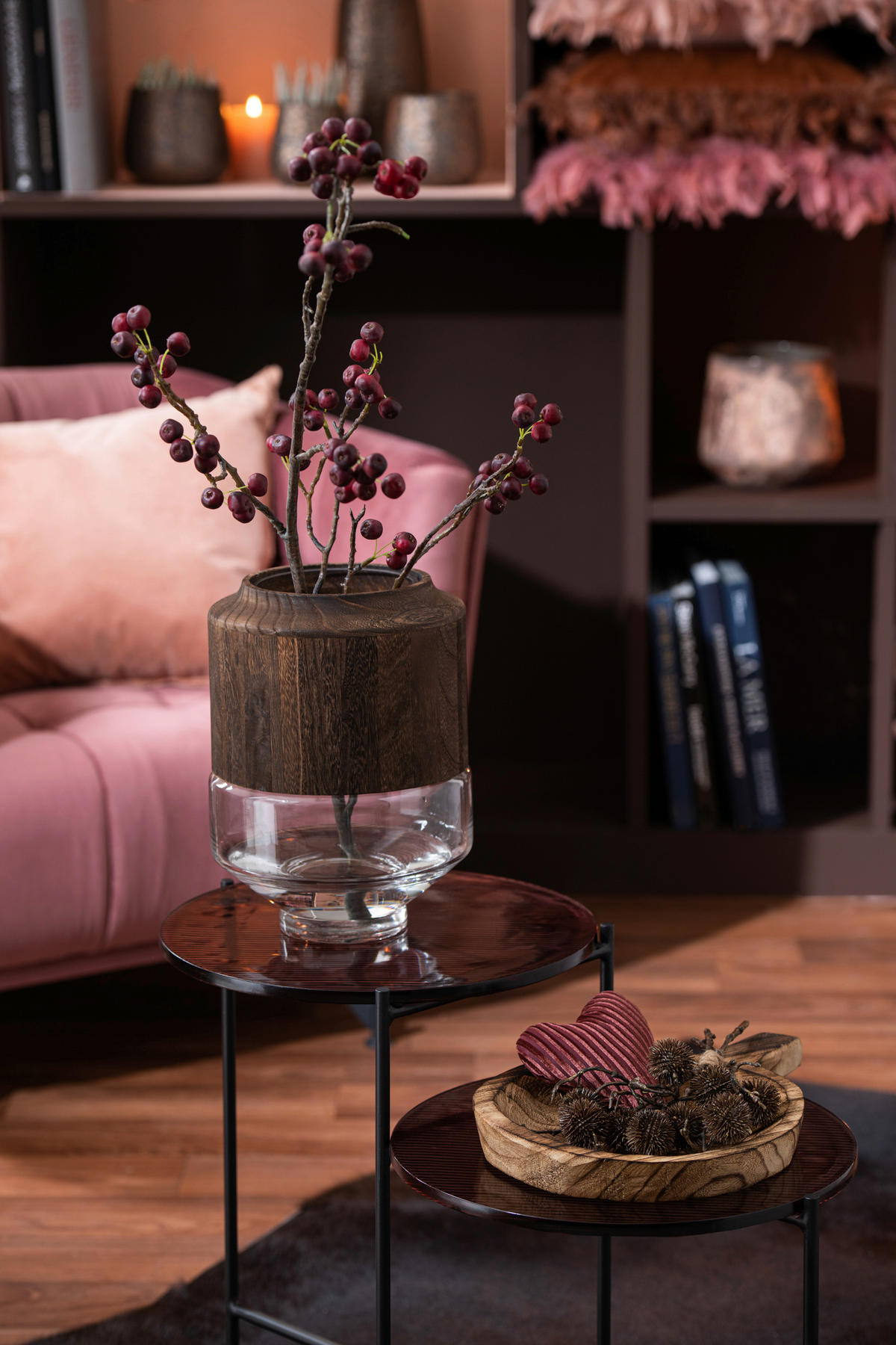 VASE  - Transparent/Braun, Design, Glas/Holz (23/23/31cm) - Ambia Home