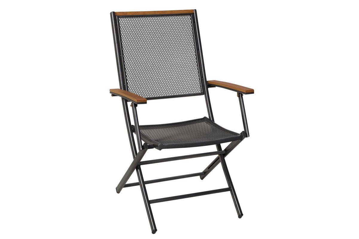 GARTENKLAPPSESSEL-SET Aluminium Graphitfarben, Naturfarben  - Graphitfarben/Naturfarben, KONVENTIONELL, Kunststoff/Metall (61,5/101/71,5cm) - Gardenson
