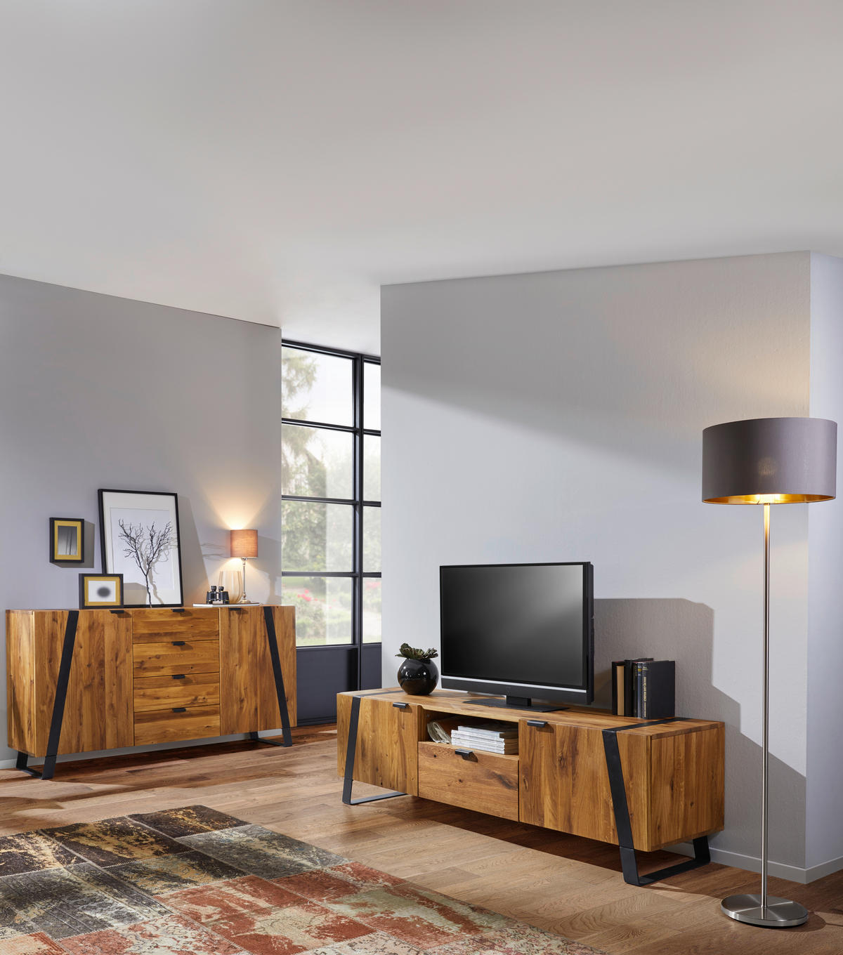KOMMODE  in 115/126,5/43 cm  - Eichefarben/Schwarz, Trend, Holz/Metall (115/126,5/43cm) - Landscape