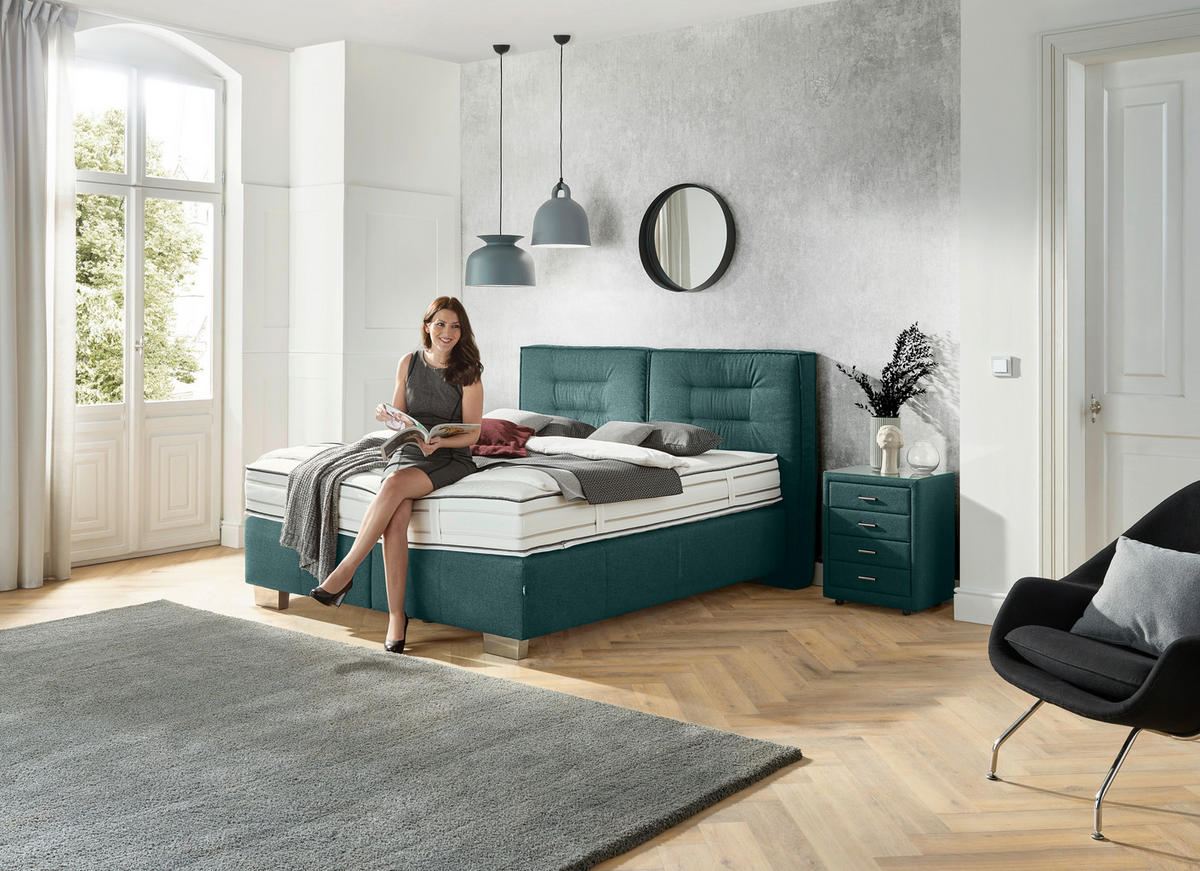 BOXSPRINGBETT 200/200 cm  in Petrol  - Chromfarben/Petrol, Konventionell, Textil (200/200cm) - Dieter Knoll