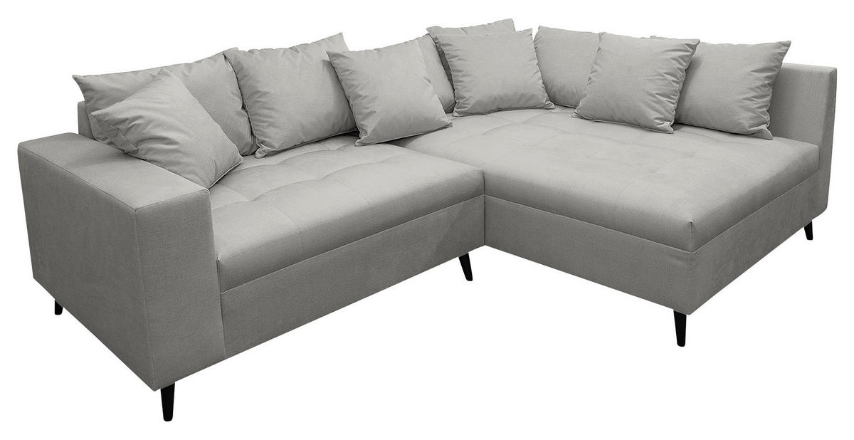 Ecksofa inkl. Hocker Grau Mikrofaser  - Schwarz/Grau, Design, Holz/Textil (247/174cm) - MID.YOU