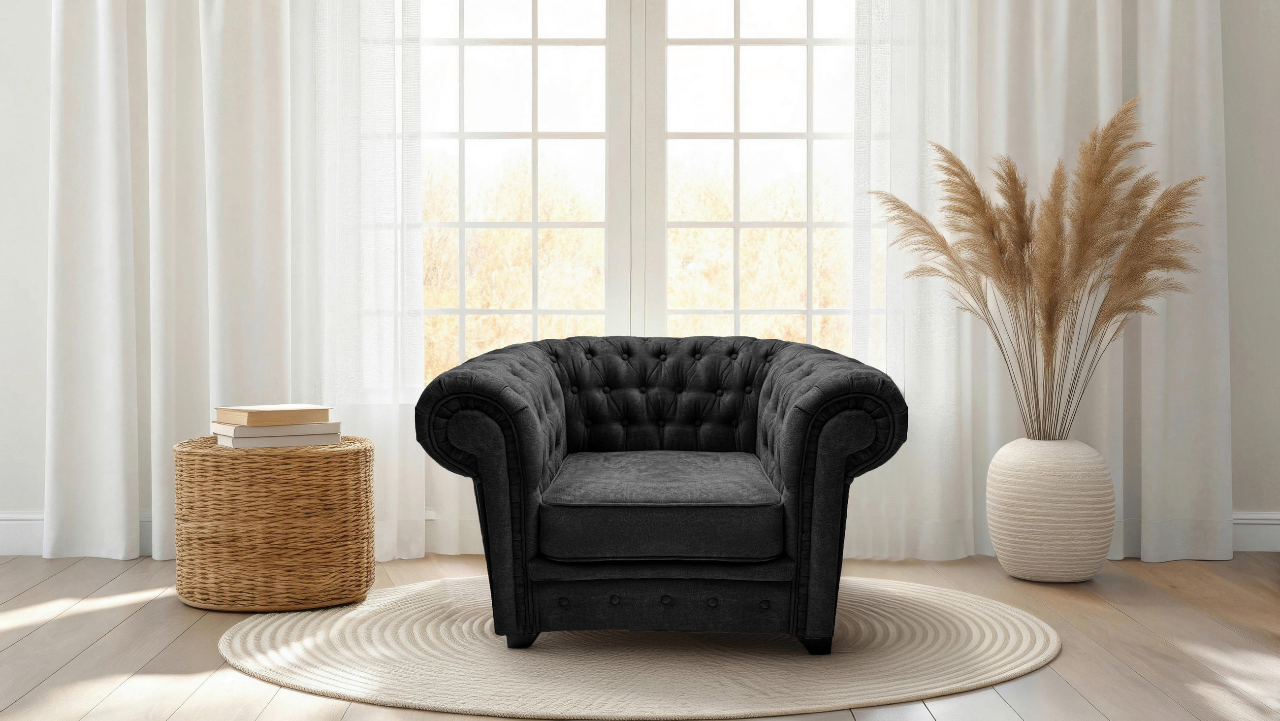 CHESTERFIELD-SESSEL - Anthrazit/Schwarz, KONVENTIONELL, Holz/Holzwerkstoff (91/72/92cm) - Livetastic