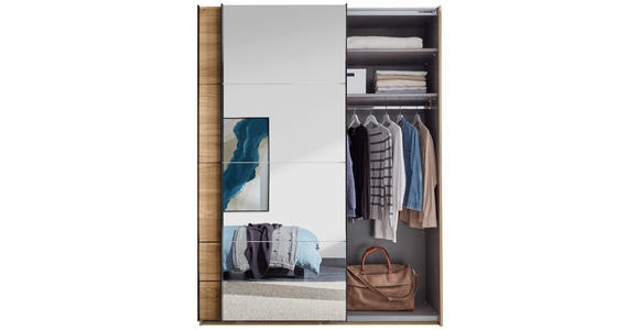 SCHWEBETÜRENSCHRANK  in Eichefarben  - Eichefarben/Schwarz, MODERN, Glas/Holzwerkstoff (170/225,5/60,5cm) - Xora