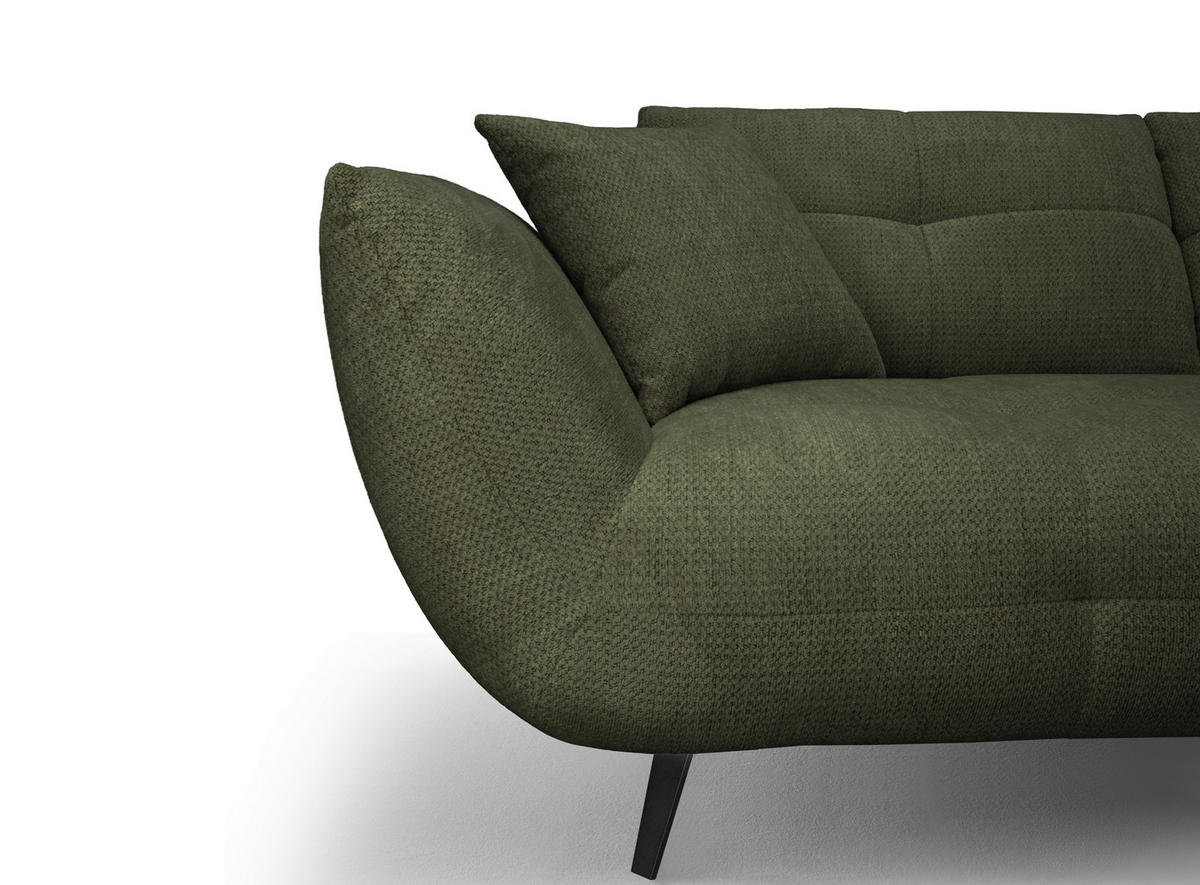 ECKSOFA Dunkelgrün Chenille Armlehnenkissen, Rücken echt, Sitztiefenverstellung  - Dunkelgrün/Schwarz, KONVENTIONELL, Textil/Metall (313/215cm) - Hom`in