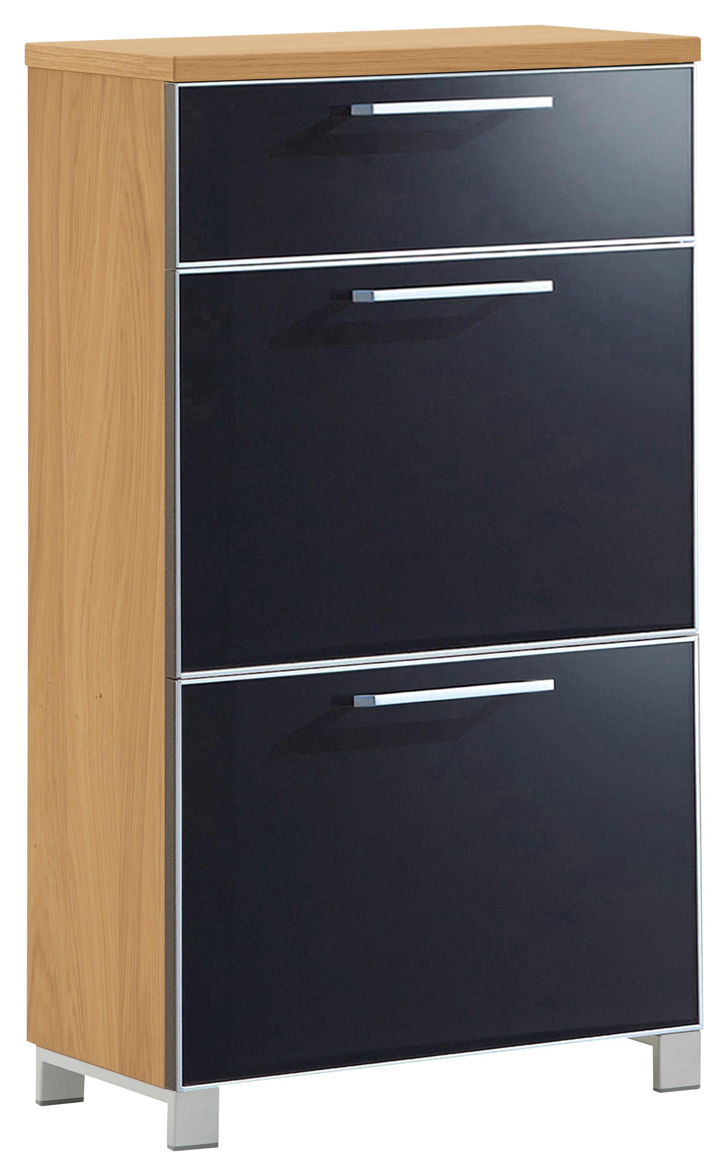 SCHUHKIPPER Eiche furniert lackiert Anthrazit, Eichefarben - Chromfarben/Eichefarben, Design, Glas/Holz (61/108/31cm)