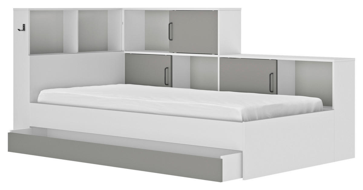 KREVET S PROSTOR. ZA ODLAGANJ   90/200 cm   siva, bijela  - bijela/siva, Moderno, drvni materijal (90/200cm) - MID.YOU
