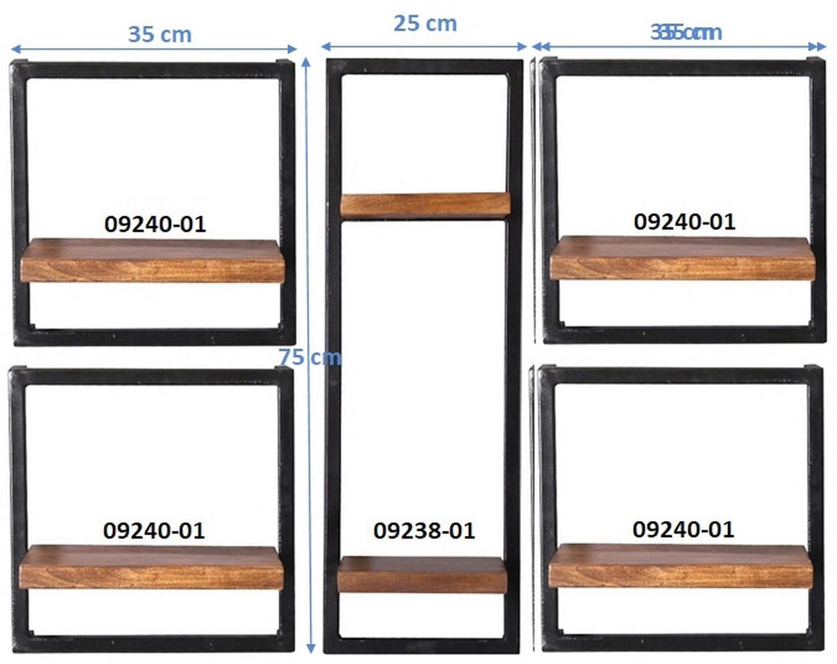 WANDREGALSET 105/75/25 cm  - Schwarz/Naturfarben, Design, Holz/Metall (105/75/25cm) - MID.YOU