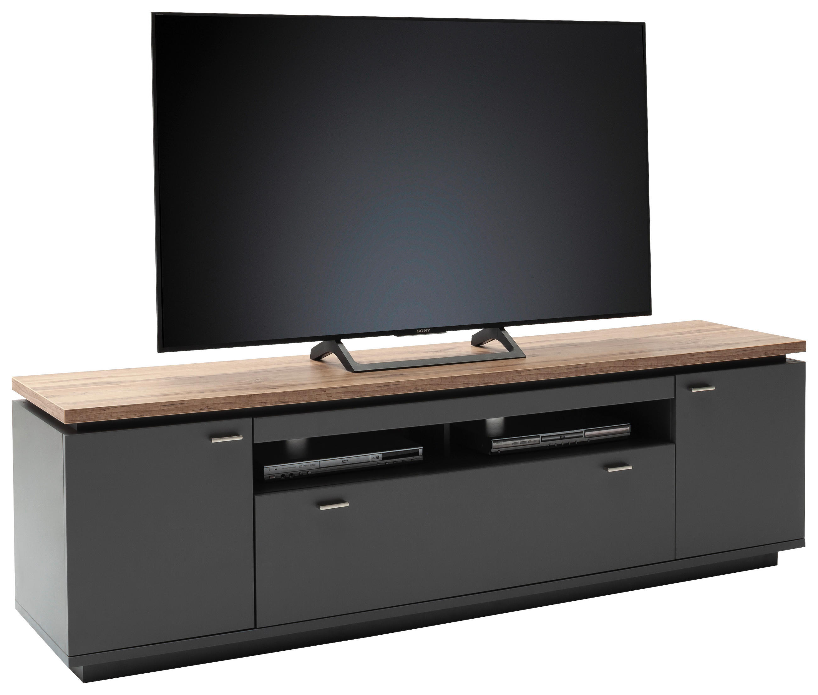 LOWBOARD Grau, Eiche Wotan - Eiche Wotan/Grau, Design, Holzwerkstoff/Metall (210/65/50cm) - Stylife