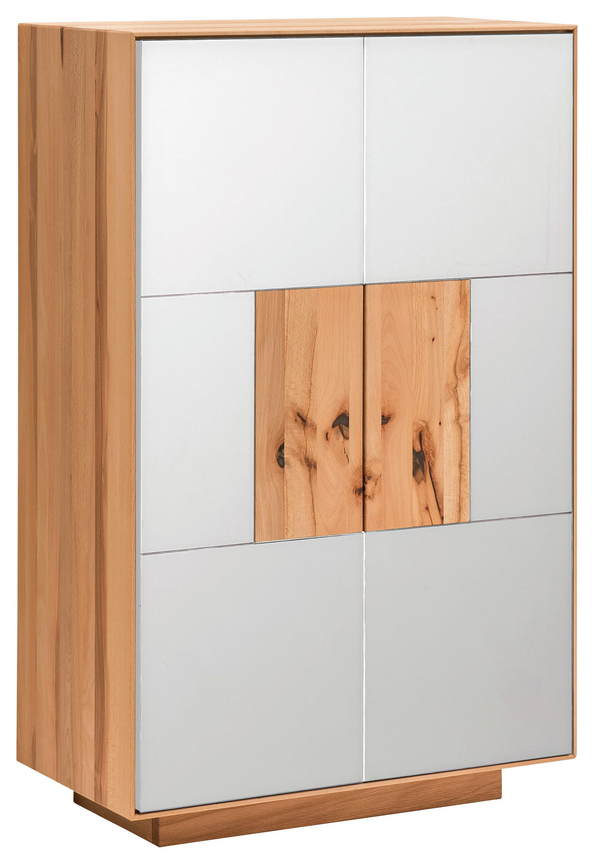 SCHUHSCHRANK Kernbuche massiv Weiß, Buchefarben  - Buchefarben/Weiß, MODERN, Glas/Holz (72/112/37cm) - Linea Natura