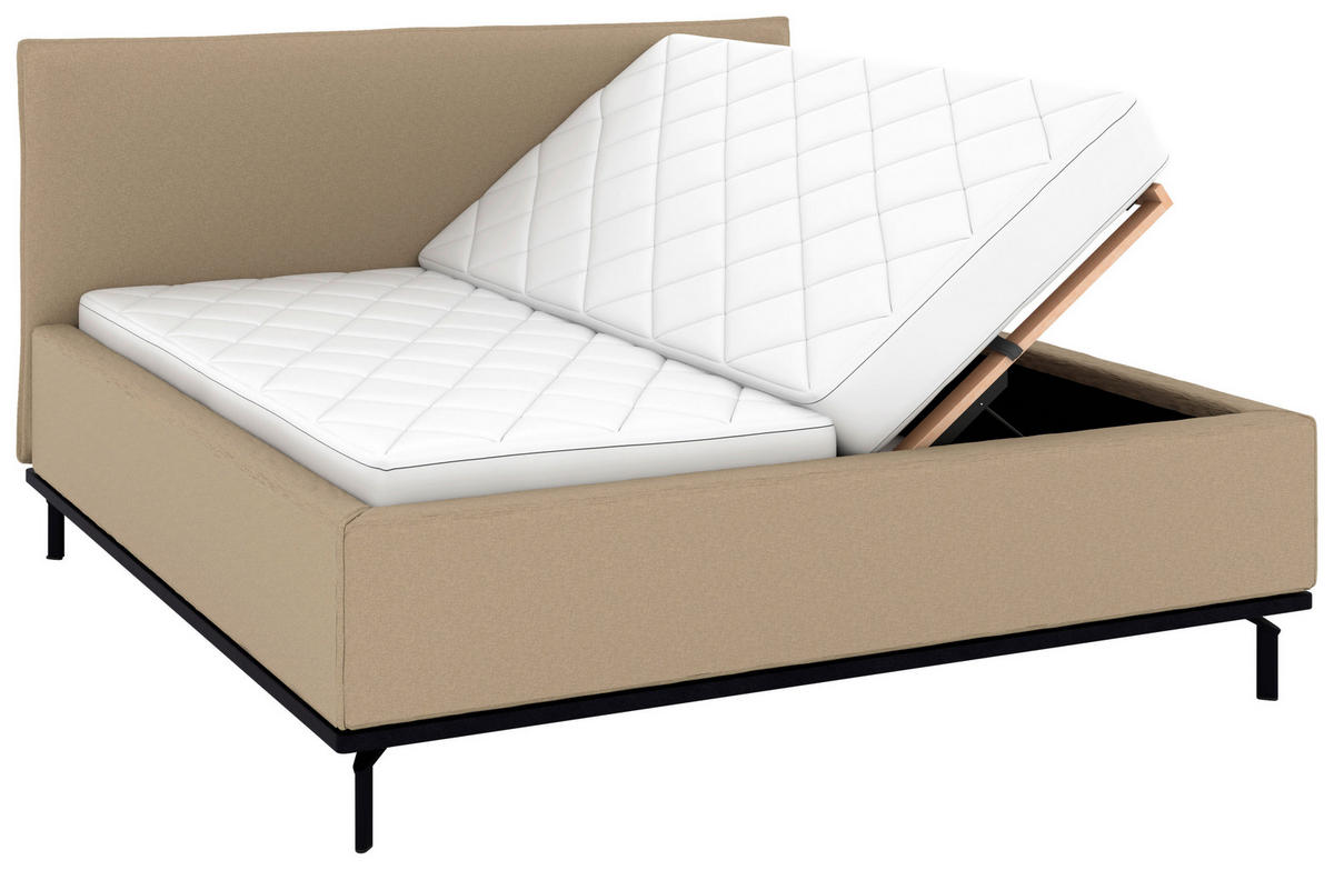 POLSTERBETT Matratze, Lattenrost, Bettkasten 180/200 cm  in Beige  - Beige/Graphitfarben, Design, Holz/Textil (180/200cm) - Musterring