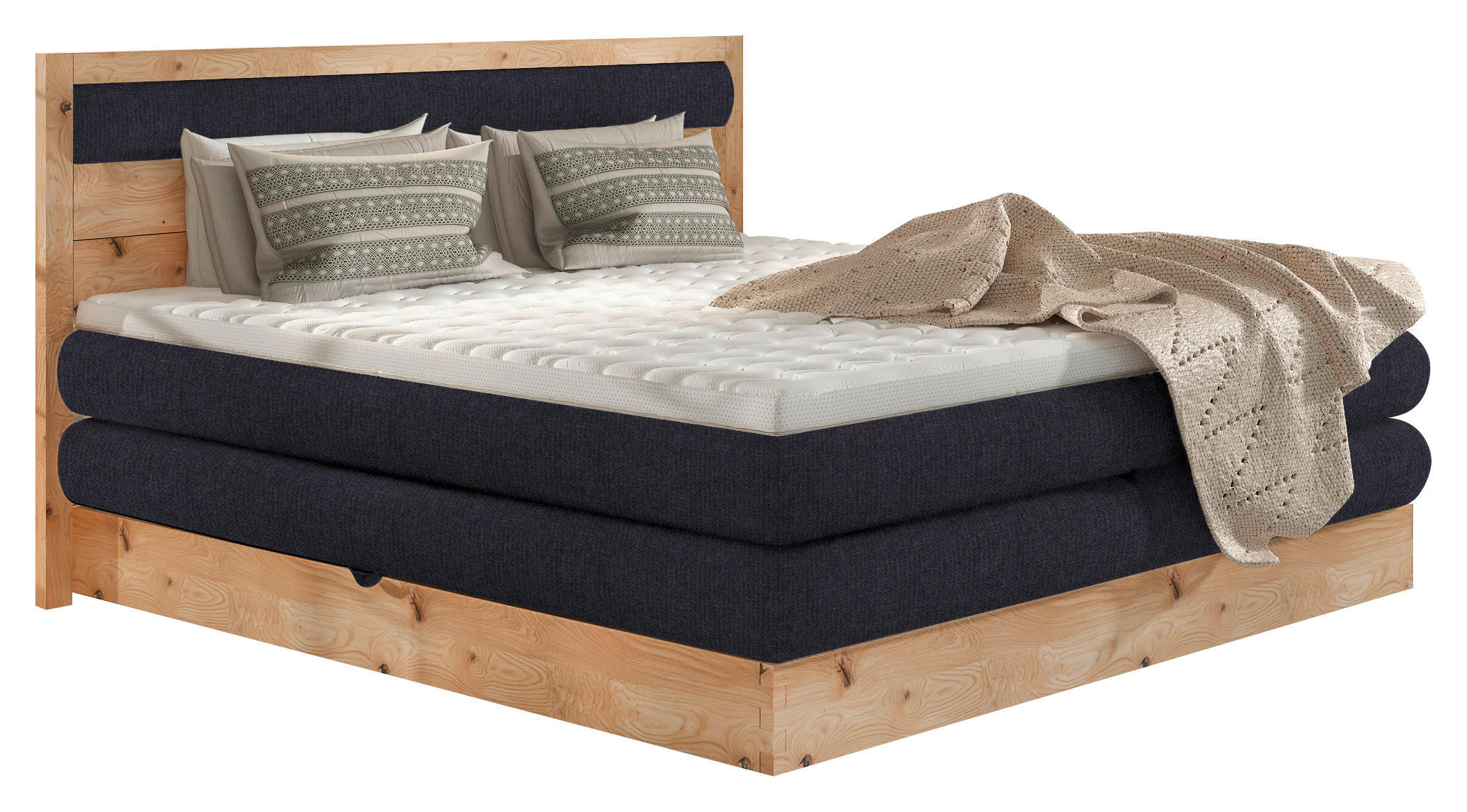 BOXSPRINGBETT 160/200 cm  in Eichefarben, Dunkelblau  - Eichefarben/Schwarz, Konventionell, Holz/Holzwerkstoff (160/200cm) - Valnatura
