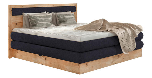 BOXSPRINGBETT 180/200 cm in Eichefarben, Dunkelblau - Eichefarben/Schwarz, KONVENTIONELL, Holz/Holzwerkstoff (180/200cm) - Valnatura