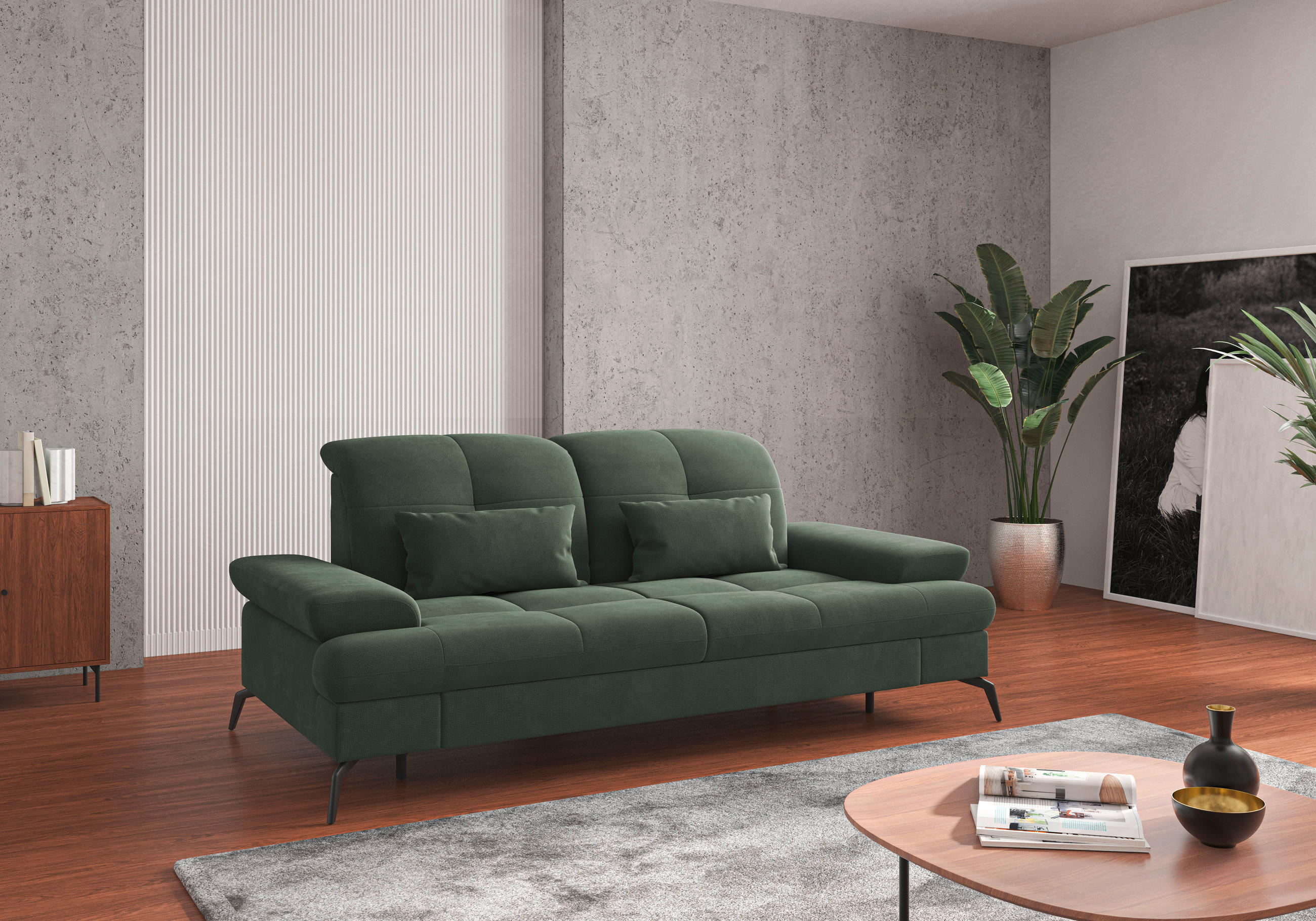 2,5-SITZER in Flachgewebe Grün - Schwarz/Grün, Konventionell, Textil/Metall (202/90/122cm) - Sit & More