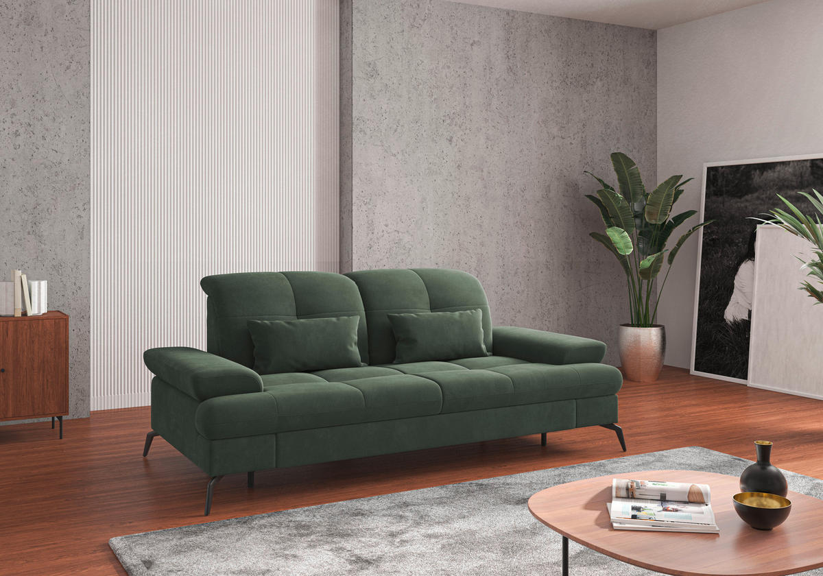 3-SITZER-SOFA in Flachgewebe Grün  - Schwarz/Grün, Konventionell, Textil/Metall (212/90/122cm) - Sit & More