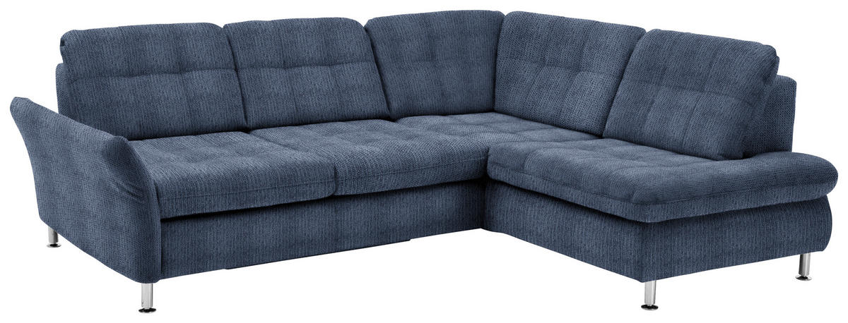 ECKSOFA in Webstoff Blau  - Chromfarben/Blau, Konventionell, Textil/Metall (242/210cm) - Beldomo Style