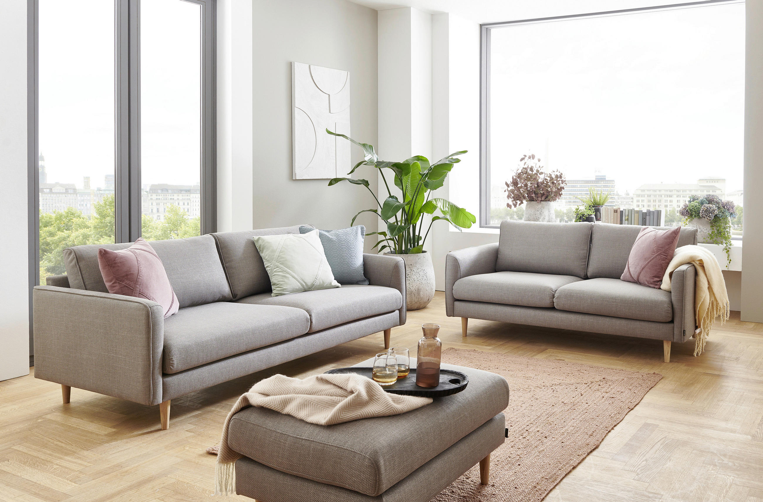 3-SITS SOFFA i grå  - grå/naturfärgad, Design, trä/textil (197/82,5/92cm) - Best Price