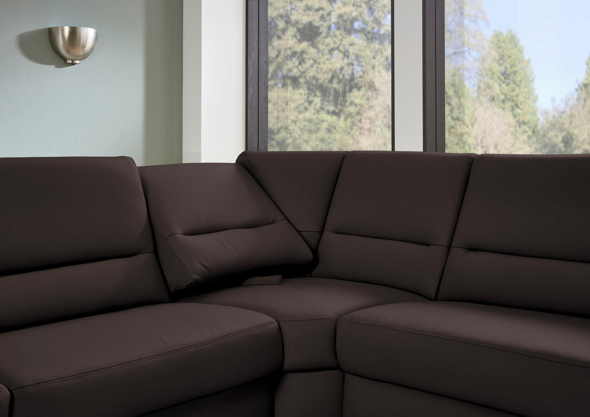 ECKSOFA Echtleder Mokka  - Schwarz/Mokka, Konventionell, Leder/Metall (290/249cm) - Beldomo Premium