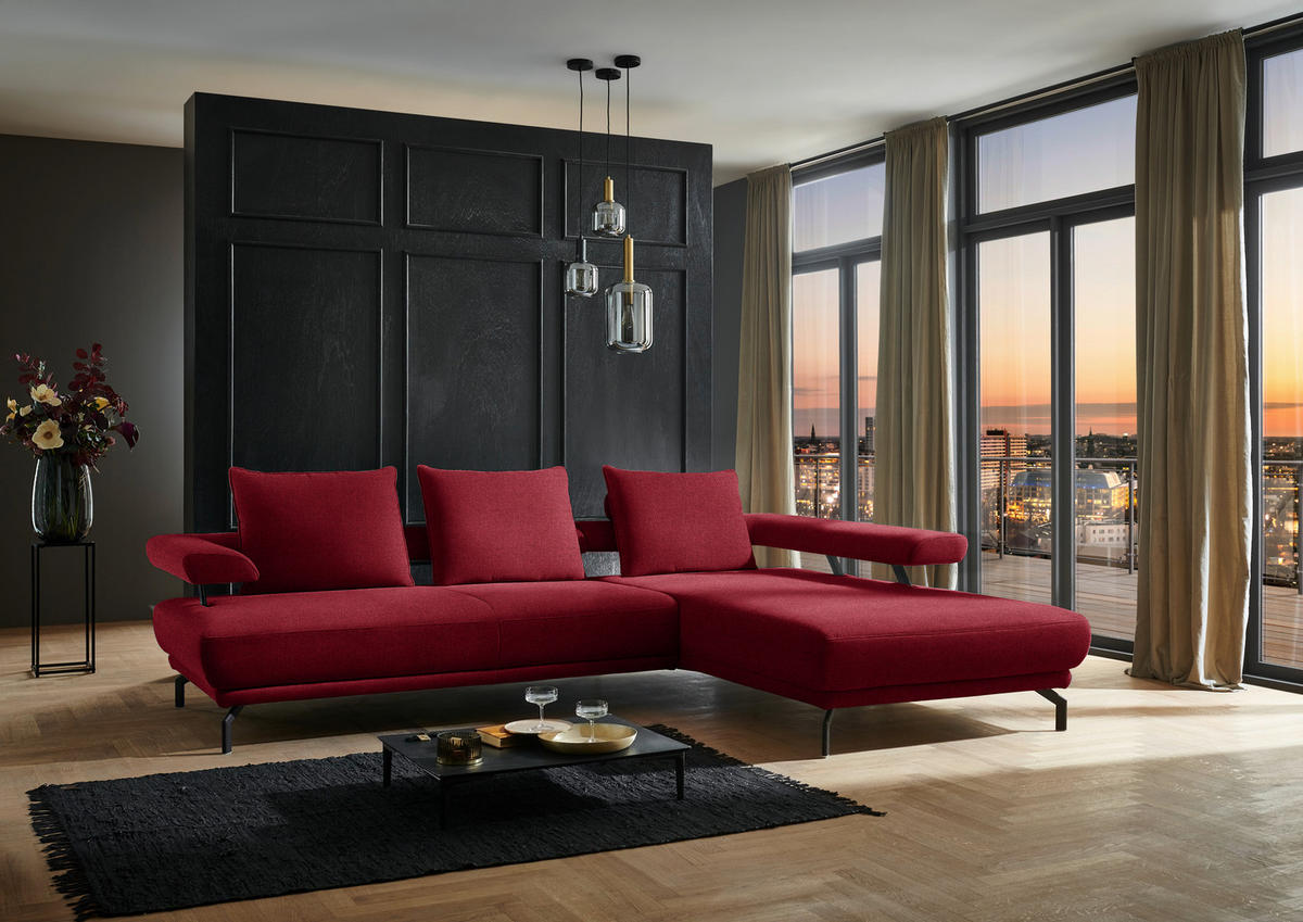 ECKSOFA in Chenille Rot  - Rot/Schwarz, Design, Textil/Metall (305/224cm) - Dieter Knoll