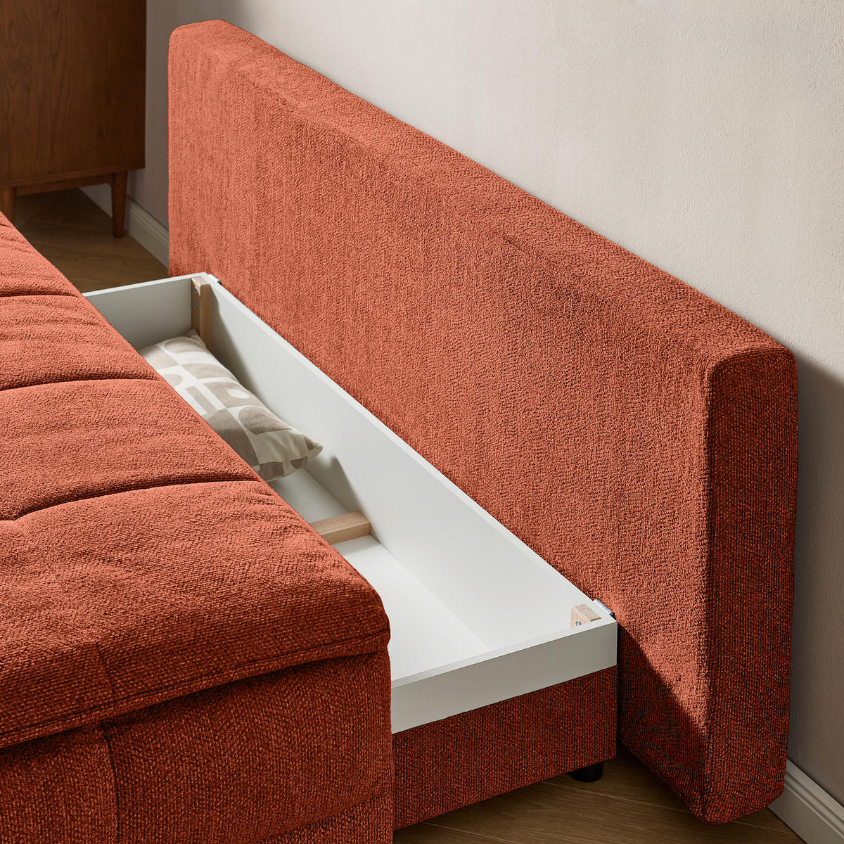 SCHLAFSOFA in Flachgewebe Rostfarben  - Rostfarben/Schwarz, Design, Textil/Metall (197/95/92cm) - Stylife