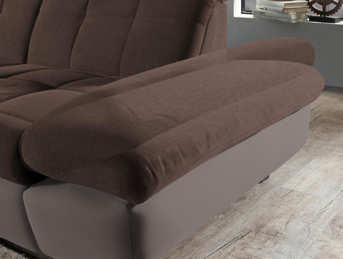 ECKSOFA in Mikrofaser Hellbraun  - Hellbraun/Schwarz, Design, Textil/Metall (341/204cm) - Xora