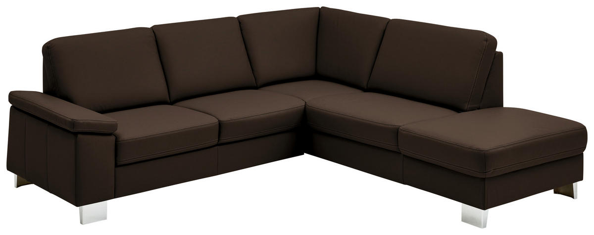 ECKSOFA  in Echtleder Dunkelbraun  248/235 cm  - Dunkelbraun/Alufarben, Design, Leder/Metall (248/235cm) - Beldomo Premium