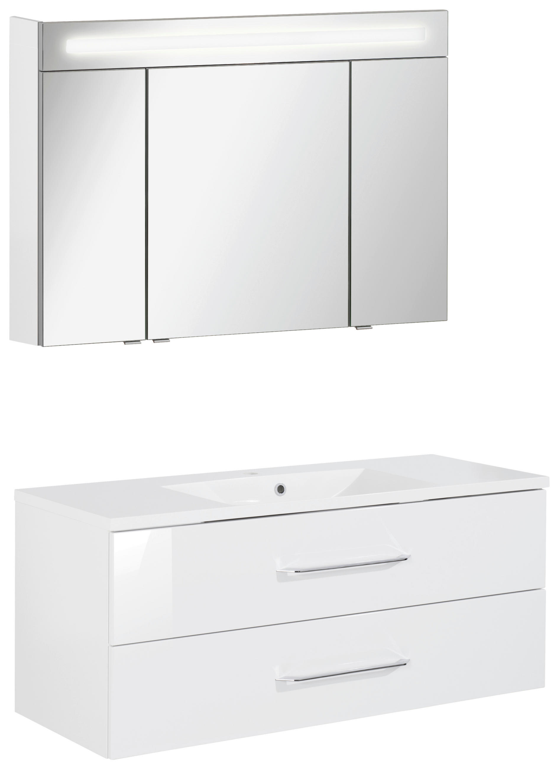 BADEZIMMER 3-teilig  in 120 cm  - Chromfarben/Weiß Hochglanz, MODERN, Glas/Holzwerkstoff (120cm) - MID.YOU