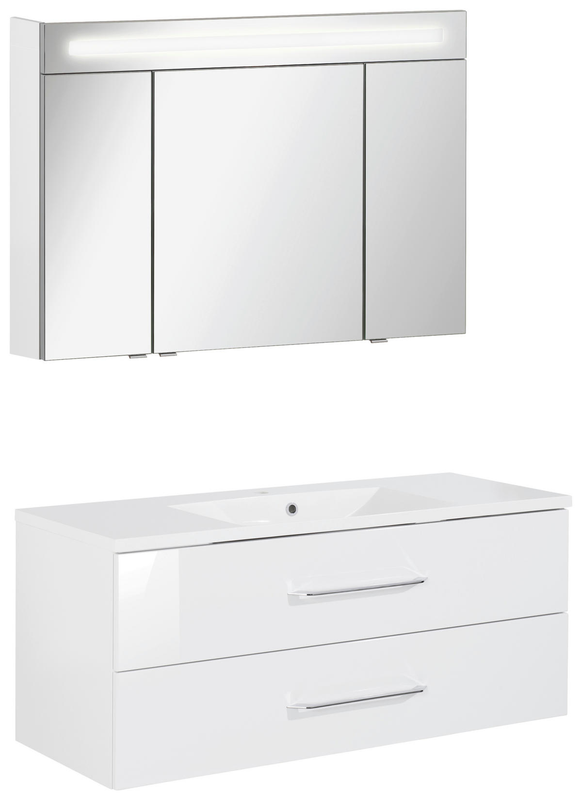 BADEZIMMER 3-teilig  in 120 cm  - Chromfarben/Weiß Hochglanz, MODERN, Glas/Holzwerkstoff (120cm) - MID.YOU