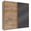 SCHWEBETÜRENSCHRANK in Eichefarben, Grau  - Chromfarben/Eichefarben, Modern, Holzwerkstoff (250/236/65cm) - MID.YOU