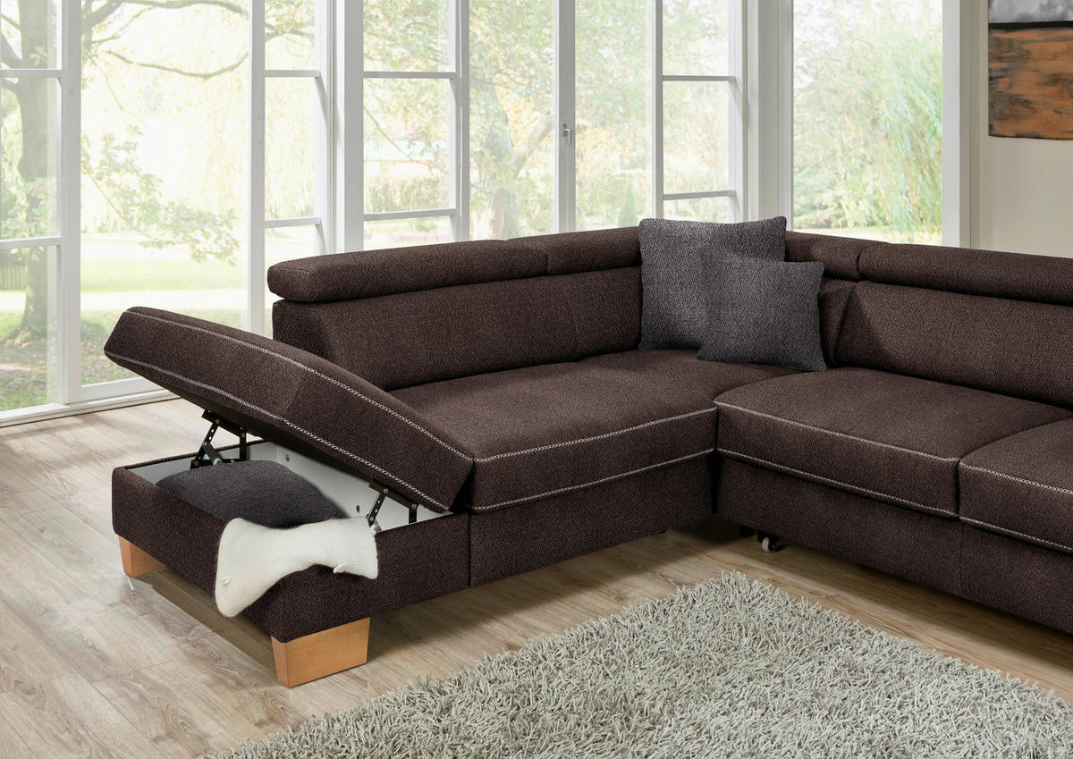 ECKSOFA in Mikrofaser Dunkelbraun  273/226 cm  - Eichefarben/Dunkelbraun, Natur, Holz/Textil (273/226cm) - Beldomo System