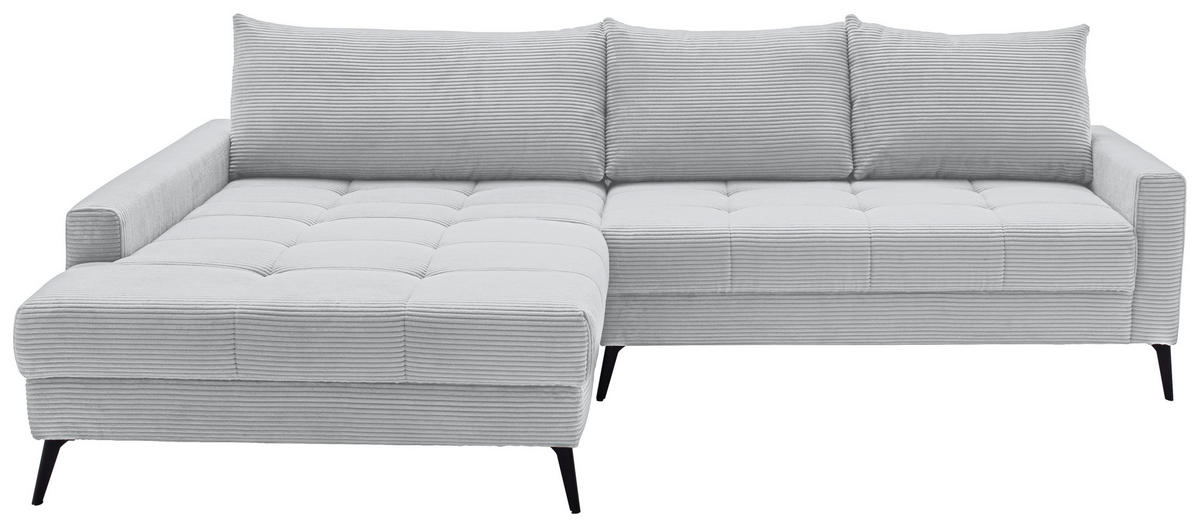 ECKSOFA Hellgrau Cord  - Hellgrau/Schwarz, KONVENTIONELL, Textil/Metall (173/280cm) - Hom`in