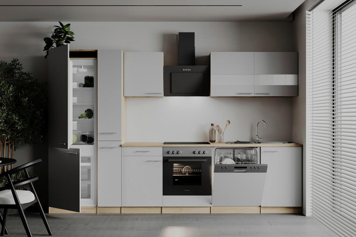 KÜCHENLEERBLOCK 310 cm   in Weiß  - Edelstahlfarben/Eichefarben, Basics, Holzwerkstoff/Metall (310cm) - Respekta