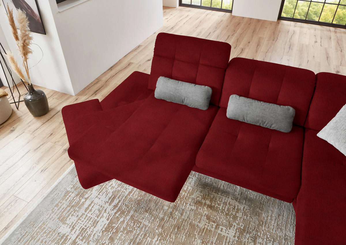 ECKSOFA in Flachgewebe Kirschrot  - Schwarz/Kirschrot, Design, Textil/Metall (309/190cm) - Beldomo Style