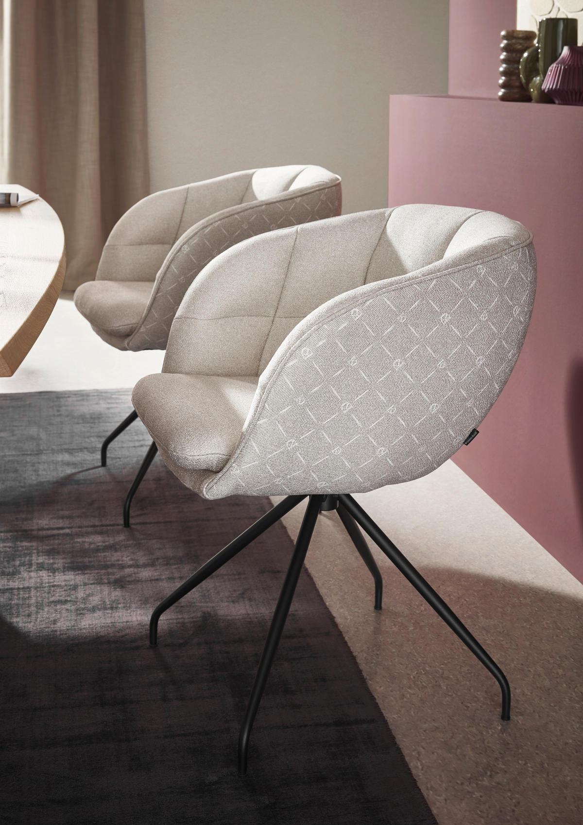 ARMLEHNSTUHL  Sitzfläche 360° drehbar, Gestellauswahl, automatische Rückholfunktion, ergonomische Rückenlehne, Stoff-/Lederauswahl Jacquard  Sandfarben  - Sandfarben/Schwarz, Design, Textil/Metall (62/81/63cm) - Dieter Knoll