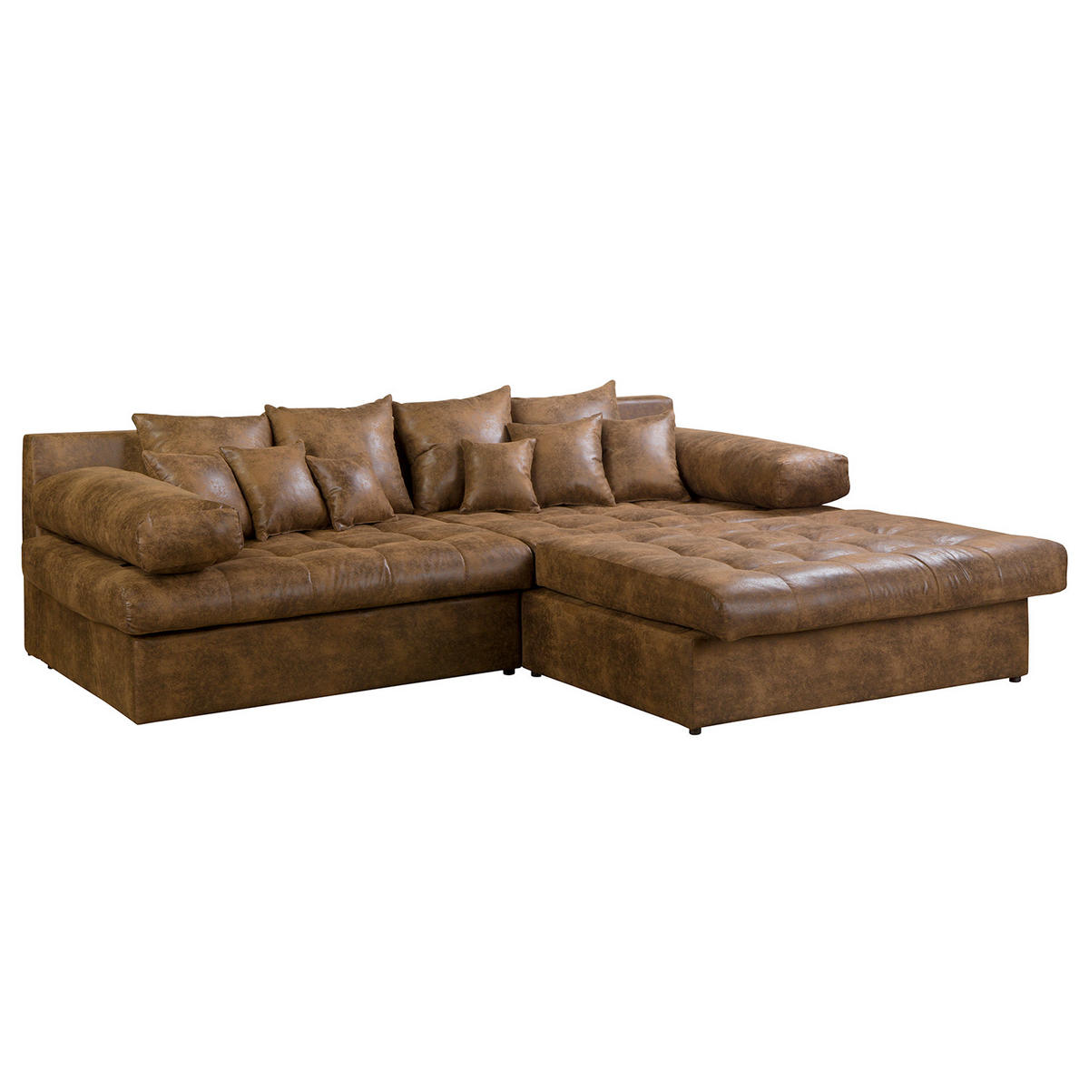 ECKSOFA Naomi in Lederlook Braun Rückenkissen  284/243 cm  - Schwarz/Braun, Design, Kunststoff/Textil (284/243cm) - P & B