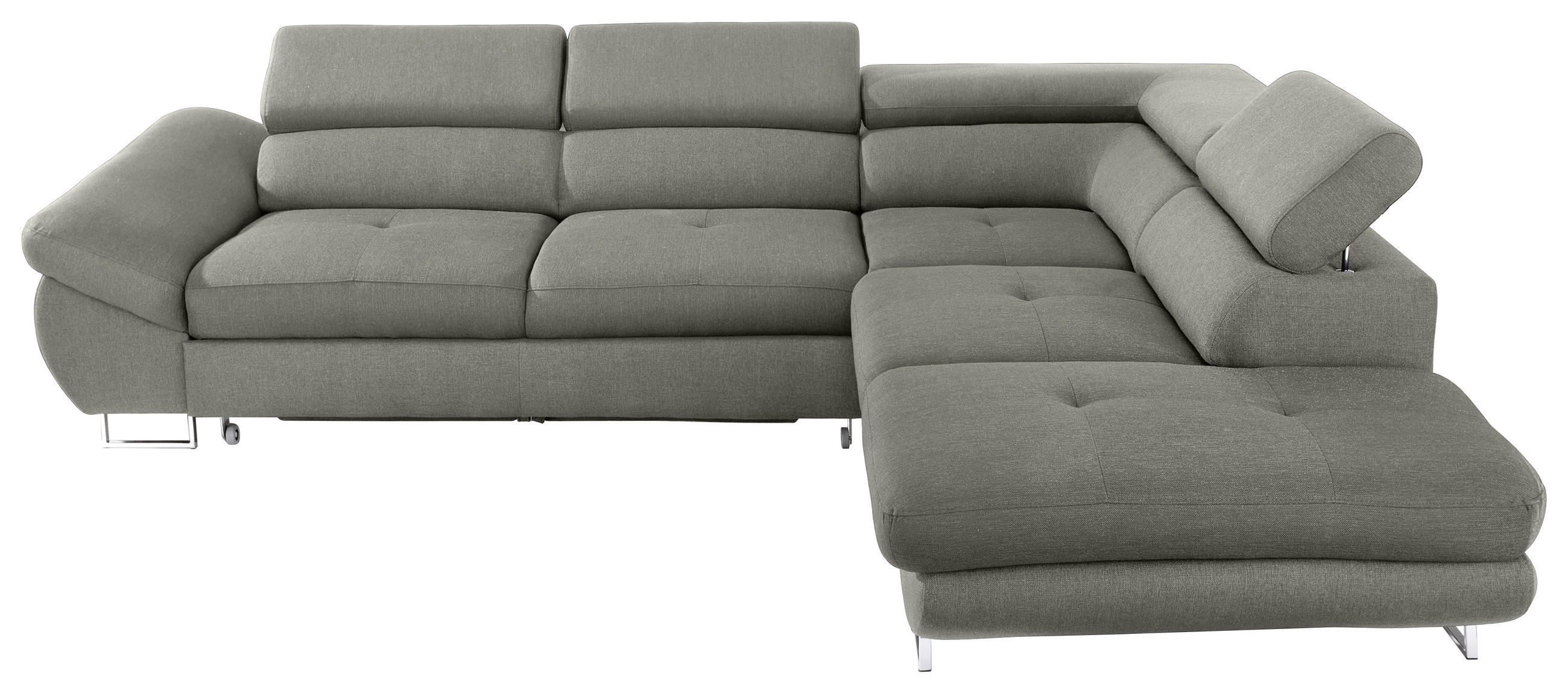ECKSOFA Grau Webstoff Bettkasten, Schlaffunktion, Rücken echt, Kopfteilverstellung  - Grau, Design, Textil/Metall (280/235cm) - Hom`in