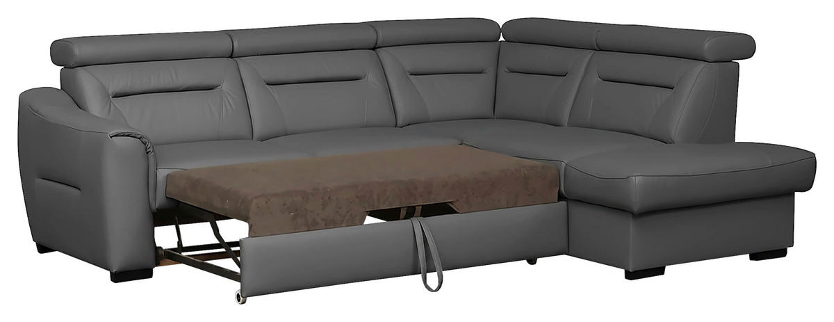 ECKSOFA Lederlook Echtleder Anthrazit  - Wengefarben/Anthrazit, Design, Leder/Holz (260/212cm) - Celina Home