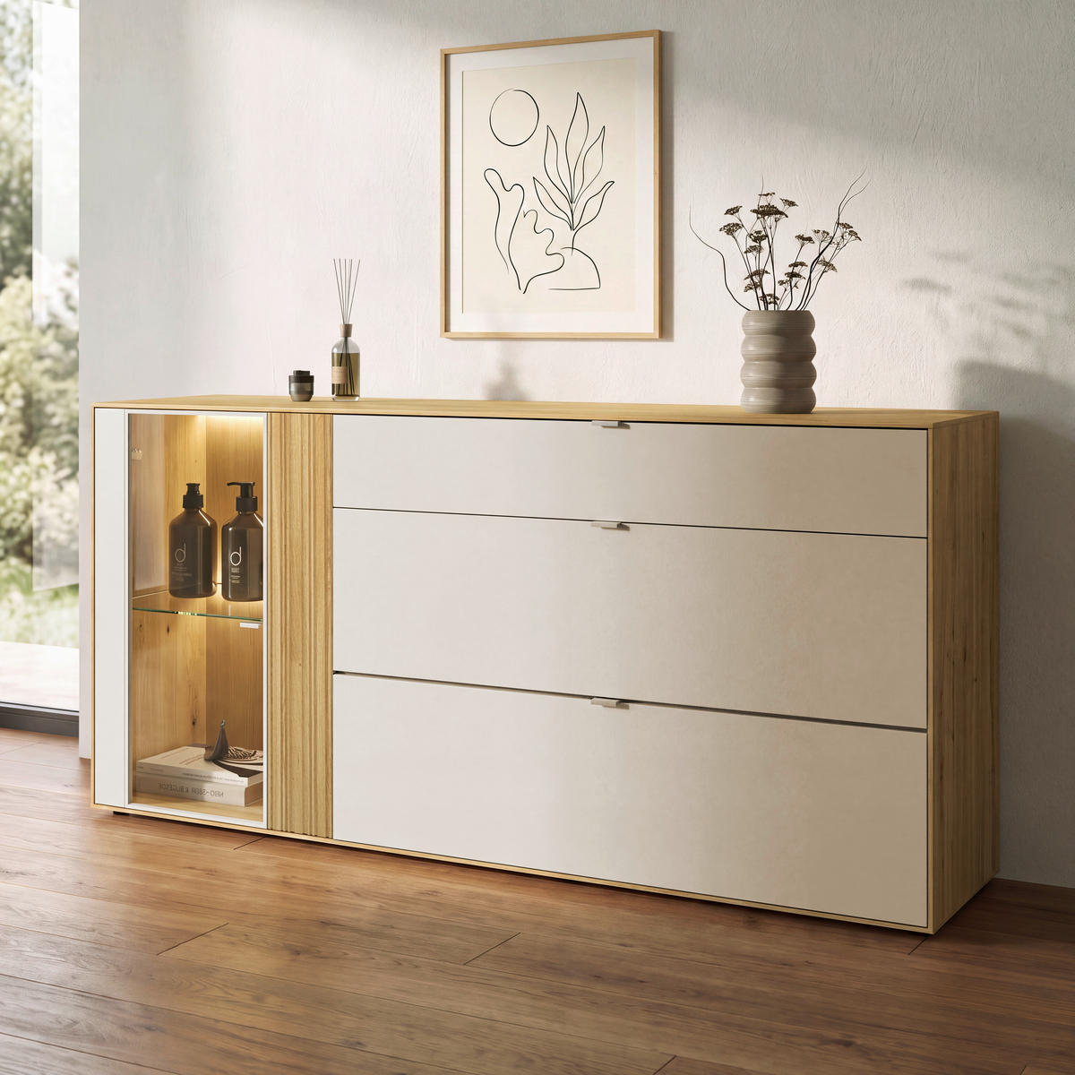 SIDEBOARD 181,9/87,9/45,2 cm  - Kaschmir/Wildeiche, Design, Glas/Holz (181,9/87,9/45,2cm) - Dieter Knoll
