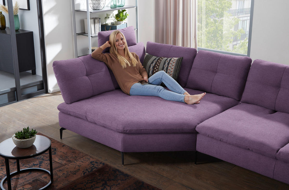 ECKSOFA in Flachgewebe Lila  - Lila/Schwarz, Design, Textil/Metall (157/344cm) - Chilliano