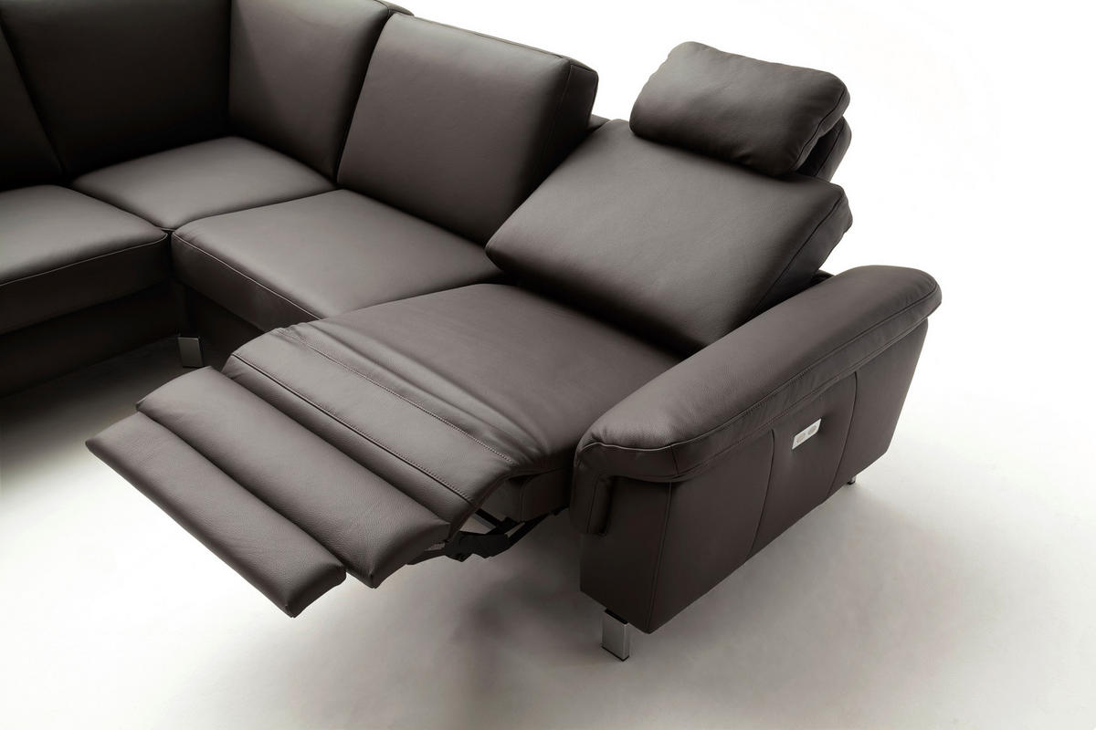 ECKSOFA in Echtleder Braun  - Chromfarben/Braun, Design, Leder/Metall (200/271cm) - Pure Home Lifestyle