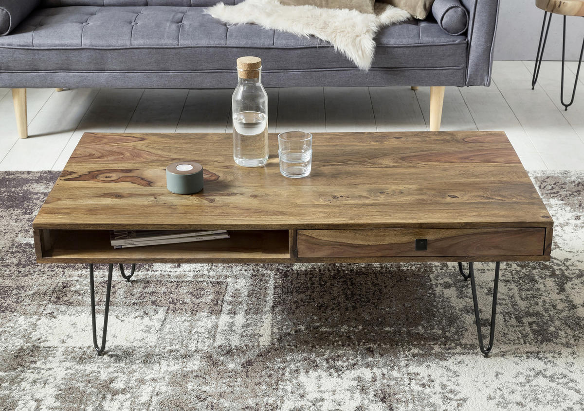 COUCHTISCH Sheesham massiv 117/60/40 cm rechteckig Sheeshamfarben  - Sheeshamfarben/Schwarz, Design, Holz/Metall (117/60/40cm) - MID.YOU