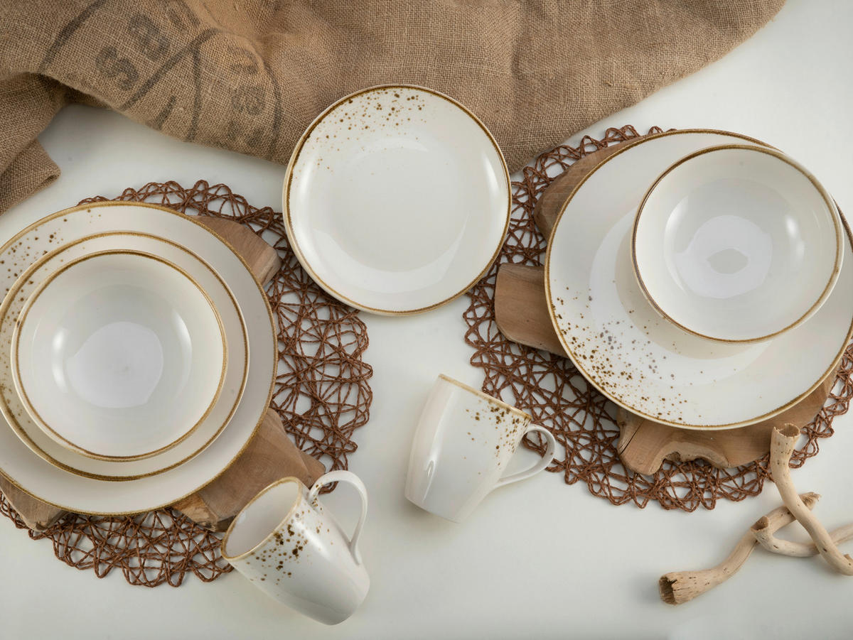 KOMBINOVANÝ SERVIS, 16-dielne, kamenina - biela/krémová, Basics, keramika - Creatable