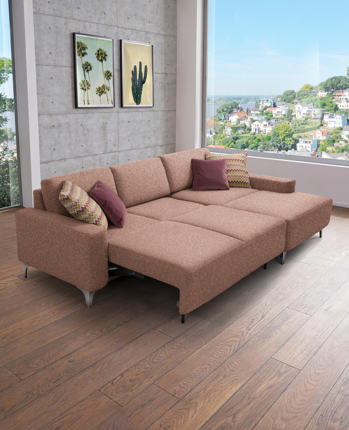 ECKSOFA  in Mikrovelours Terracotta  248/160 cm  - Terracotta/Alufarben, Design, Textil/Metall (248/160cm) - Sedda